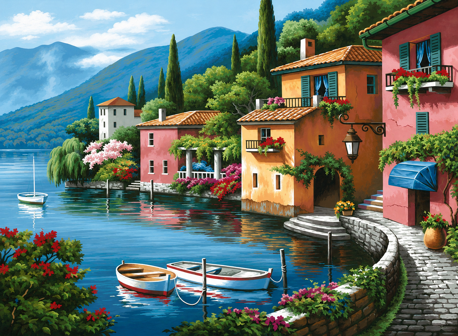 Italian Lakeside Village — 40×50 cm Square-Drill Diamond Painting Kit