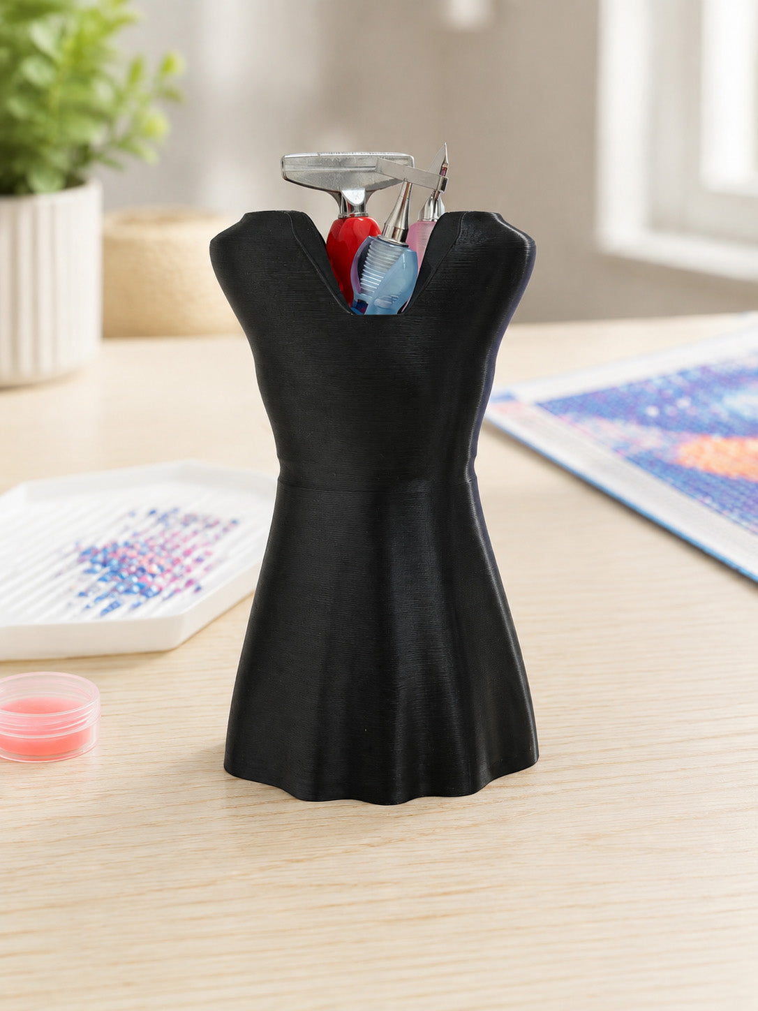 Little Black Dress Pen, Pencil & Small Tool Holder — 3D Printed Desk Organizer in Matte Black