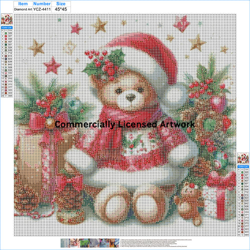 Christmas Teddy Bear Diamond Painting Kit – A Beary Merry Christmas | 45x45cm (18x18in) Full Drill, Round Drill