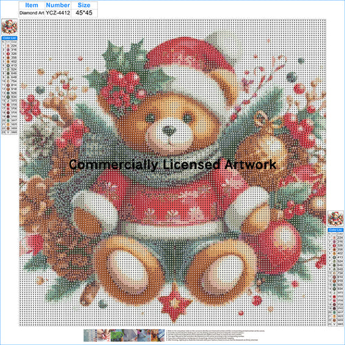 Christmas Teddy Bear Diamond Painting Kit – Bundled Up for Christmas | 45x45cm (18x18in) Full Drill, Round Drill