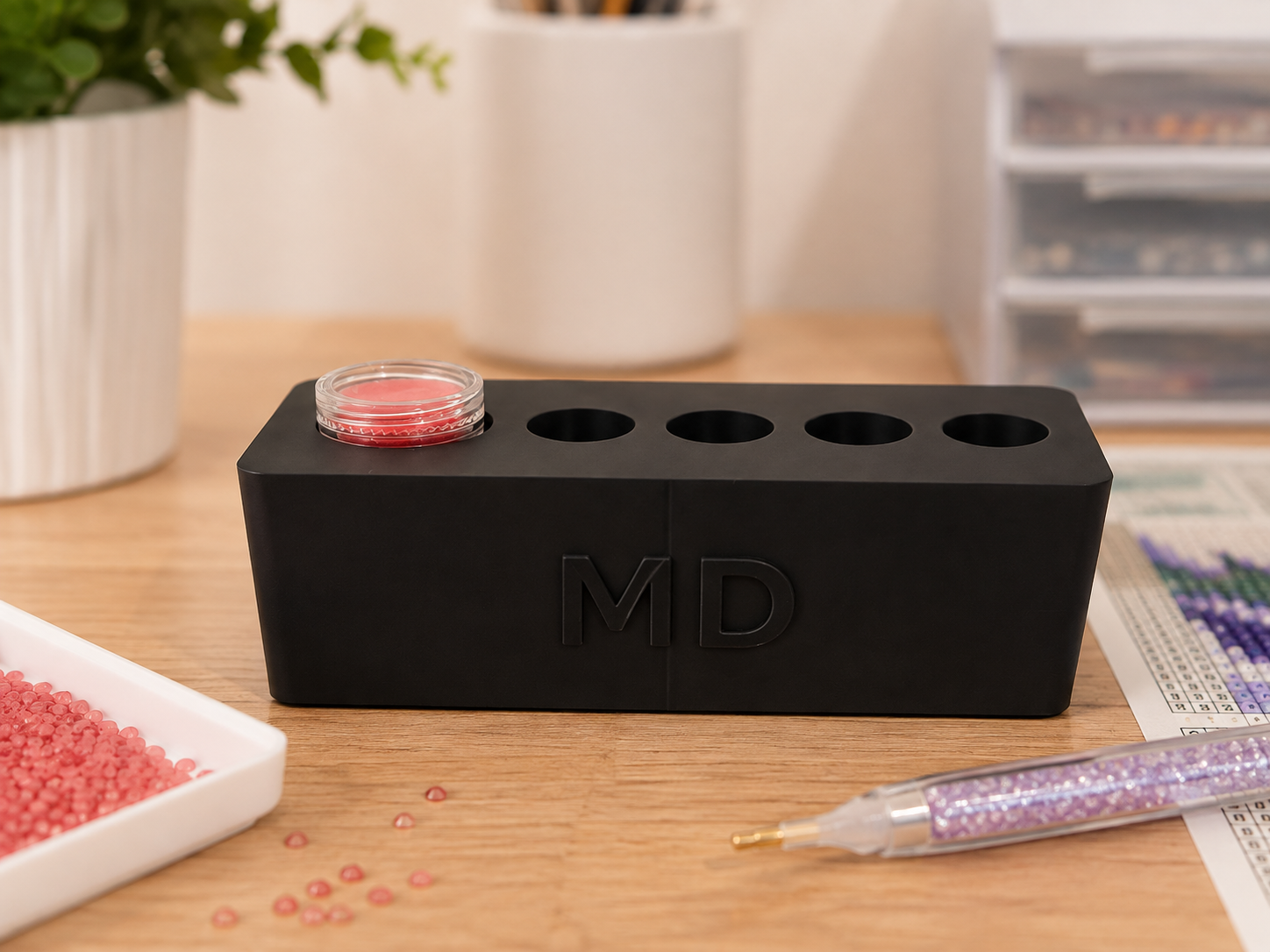 Mindful Diamonds Drill Pen Station — 4 Resin-Pen Sockets + Wax Well