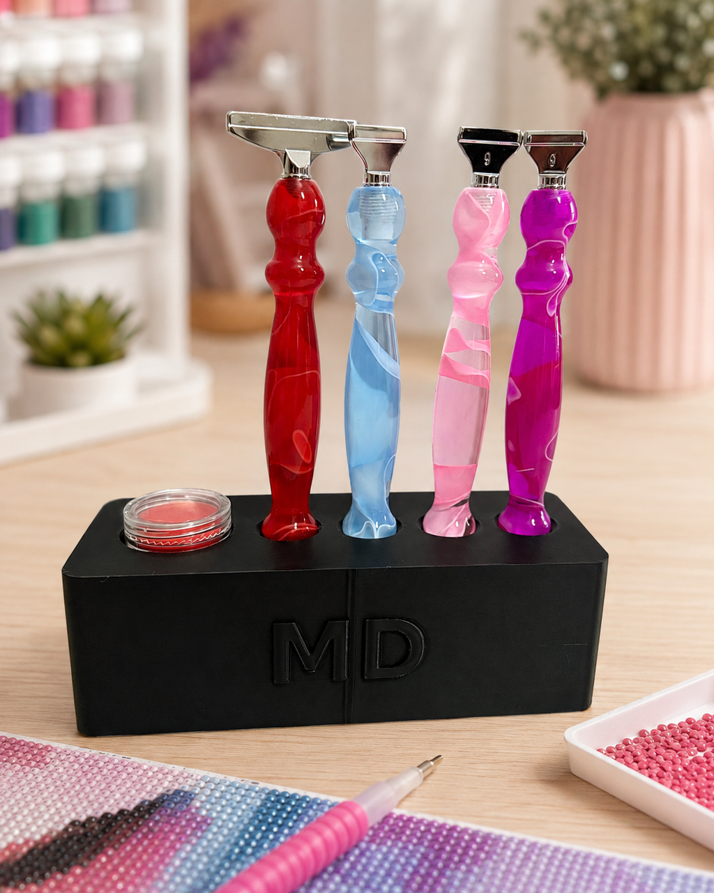Mindful Diamonds Drill Pen Station — 4 Resin-Pen Sockets + Wax Well