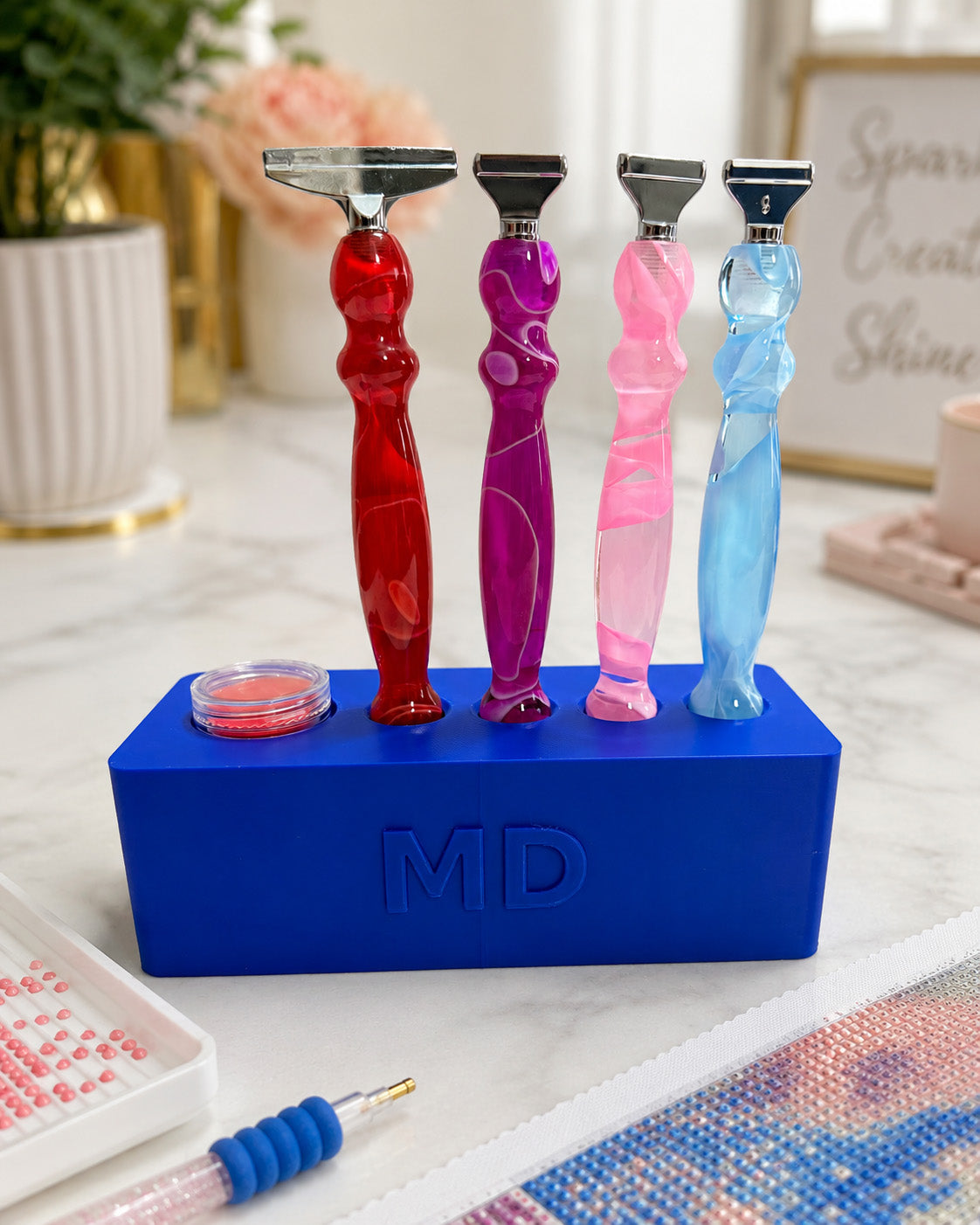 Mindful Diamonds Drill Pen Station — 4 Resin-Pen Sockets + Wax Well