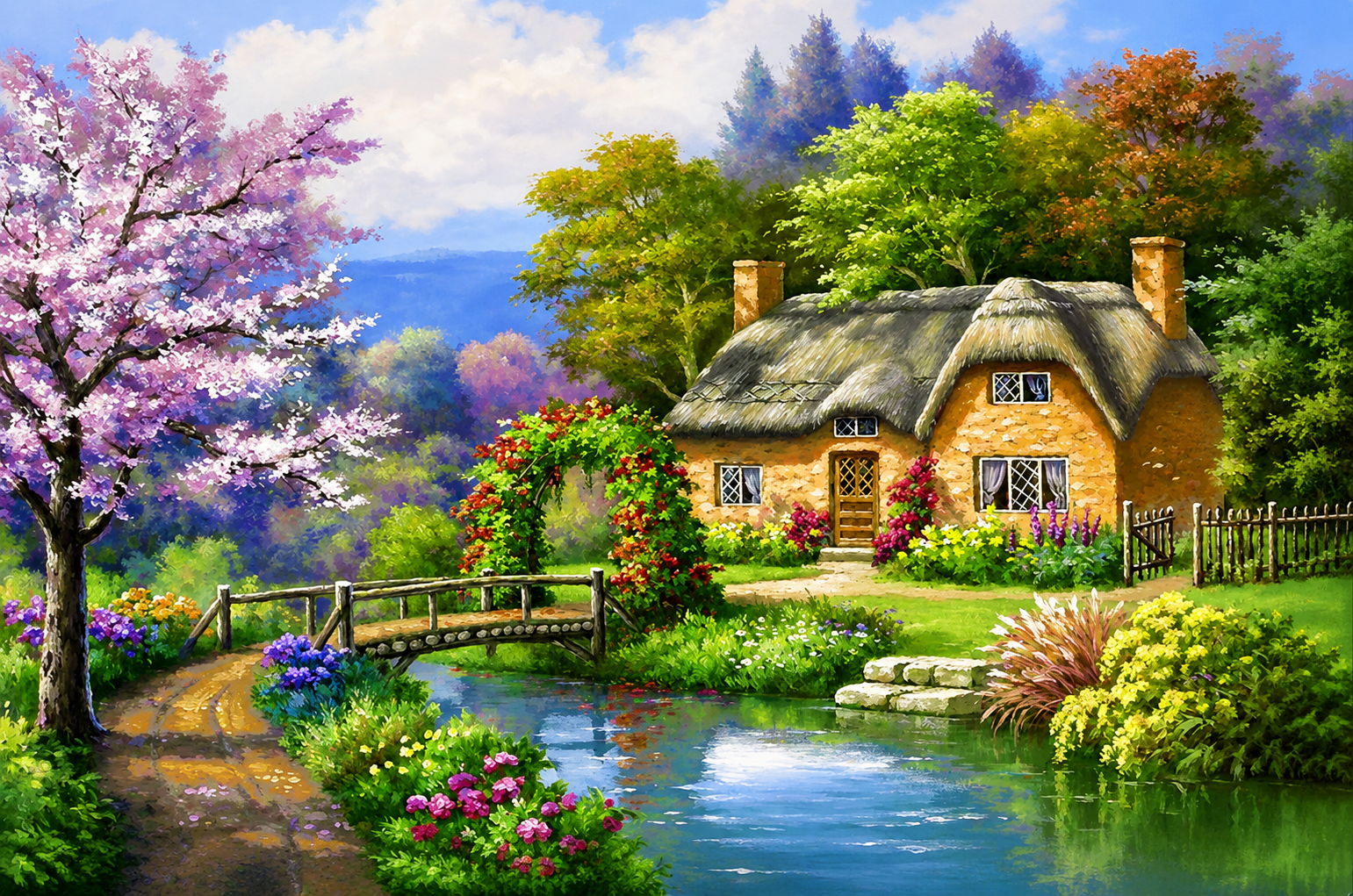 Thatched Cottage by the Pond — 40×50 cm Square-Drill Diamond Painting Kit