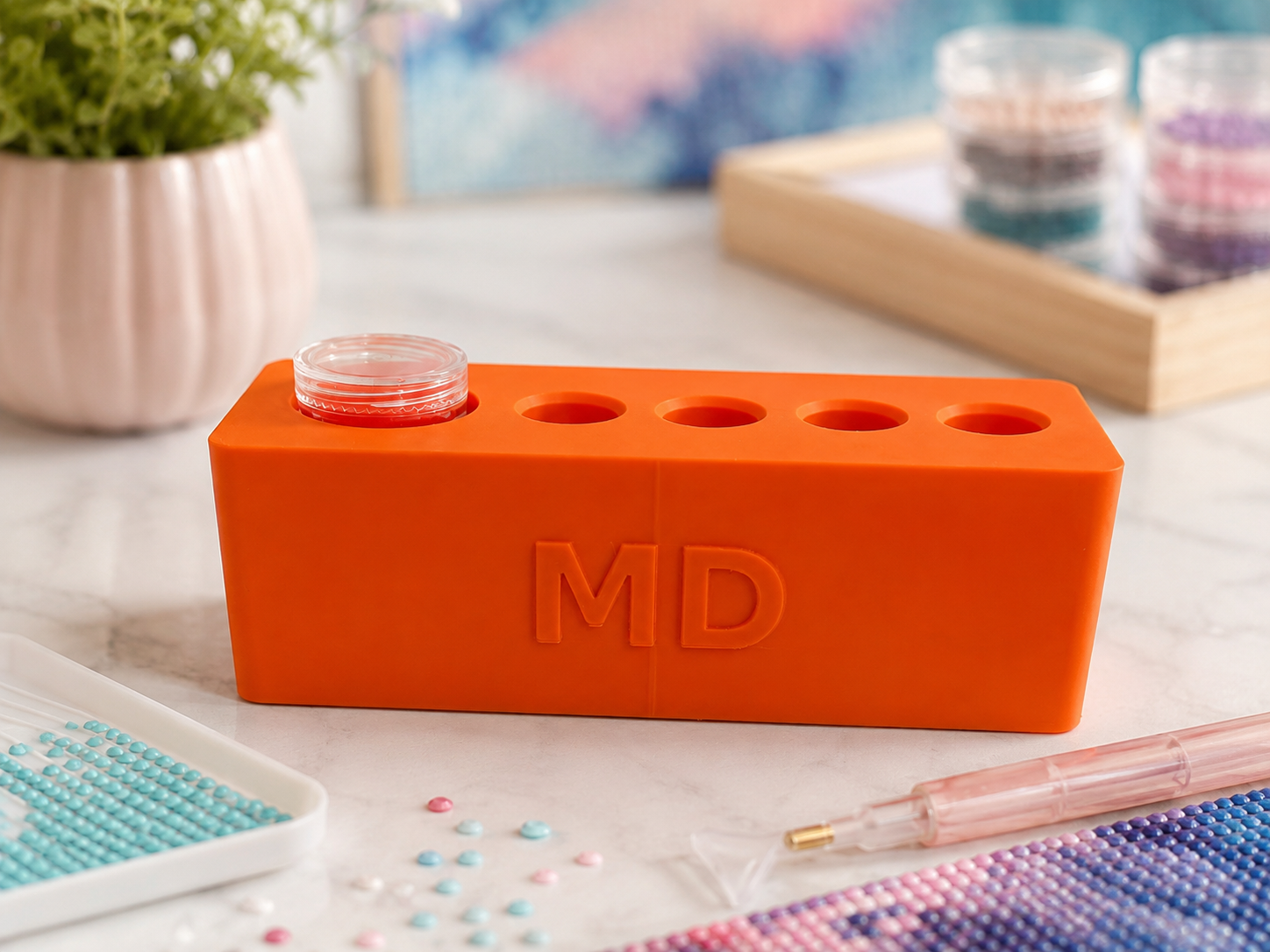 Mindful Diamonds Drill Pen Station — 4 Resin-Pen Sockets + Wax Well