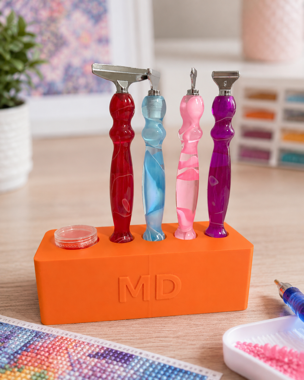 Mindful Diamonds Drill Pen Station — 4 Resin-Pen Sockets + Wax Well