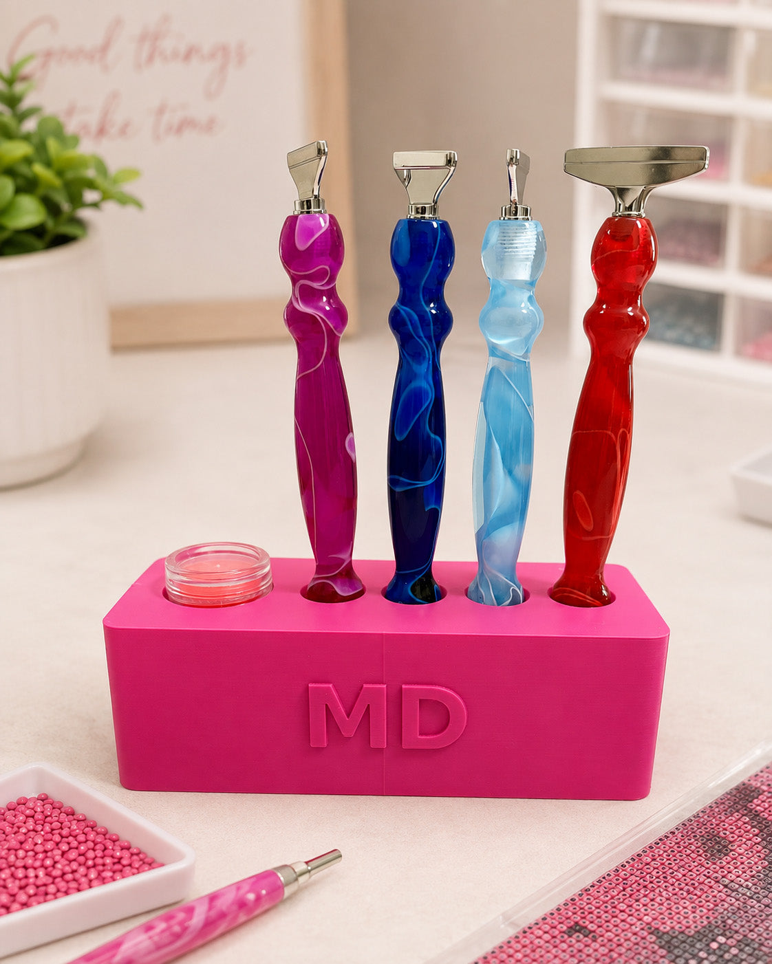 Mindful Diamonds Drill Pen Station — 4 Resin-Pen Sockets + Wax Well