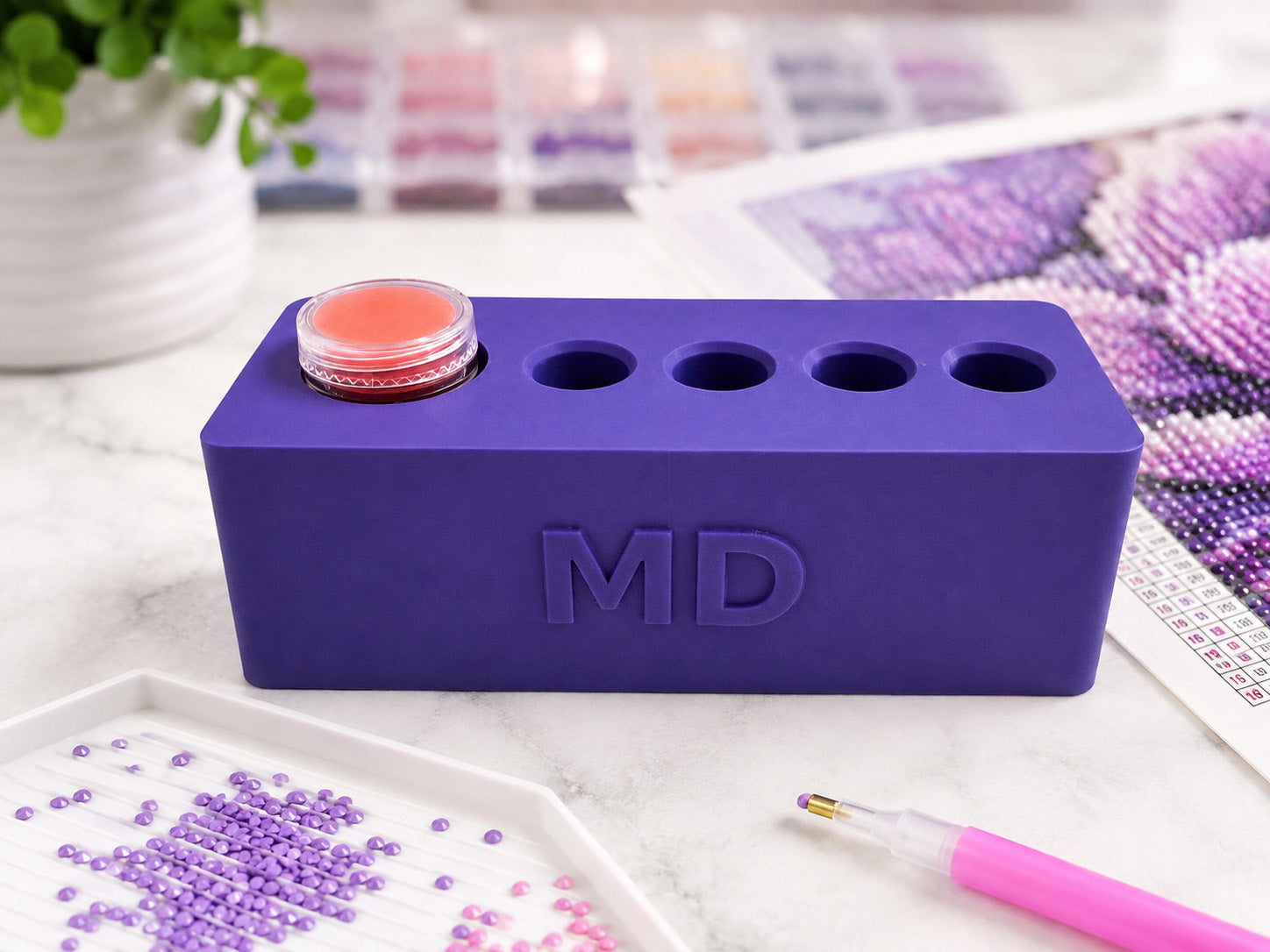 Mindful Diamonds Drill Pen Station — 4 Resin-Pen Sockets + Wax Well