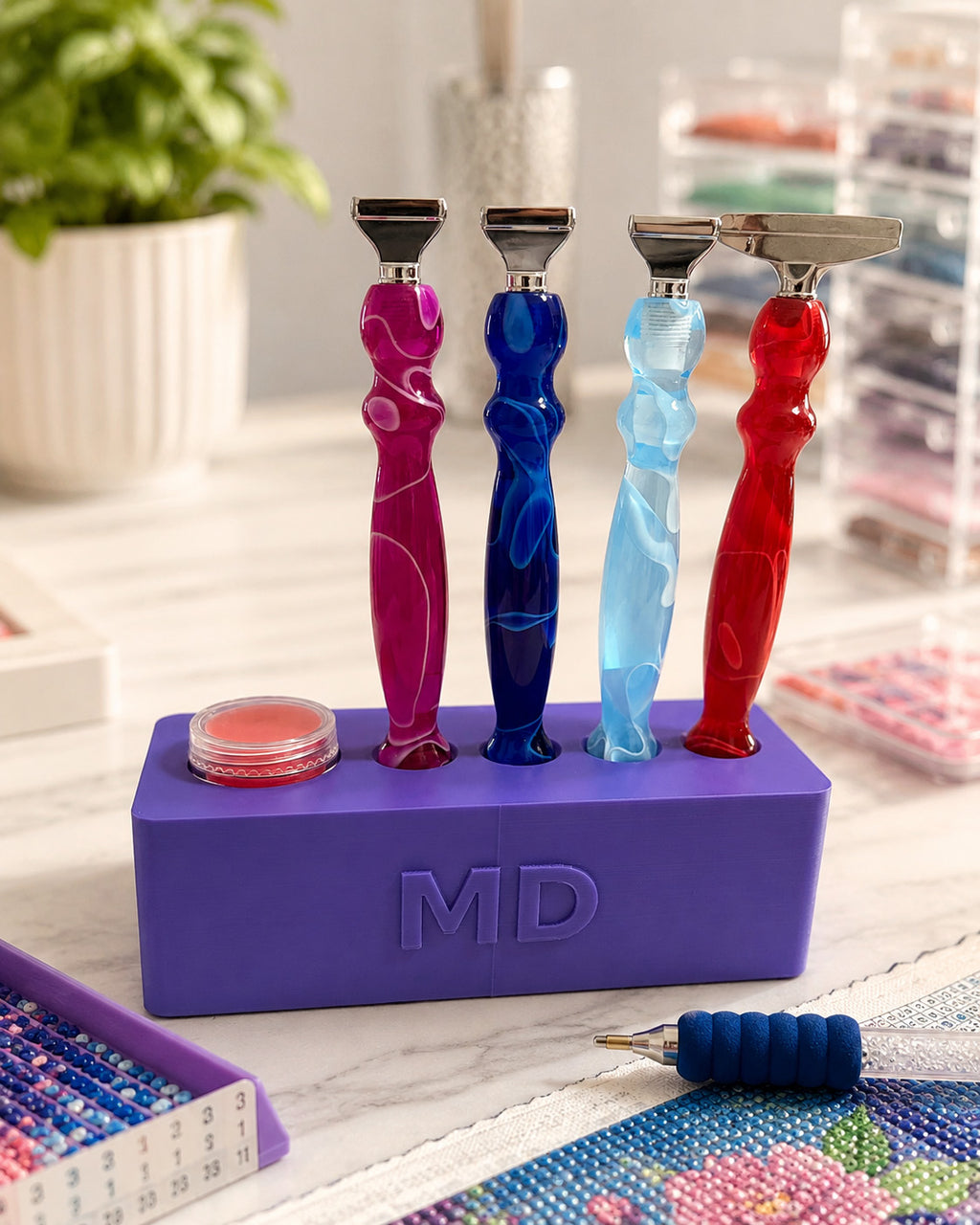 Mindful Diamonds Drill Pen Station — 4 Resin-Pen Sockets + Wax Well