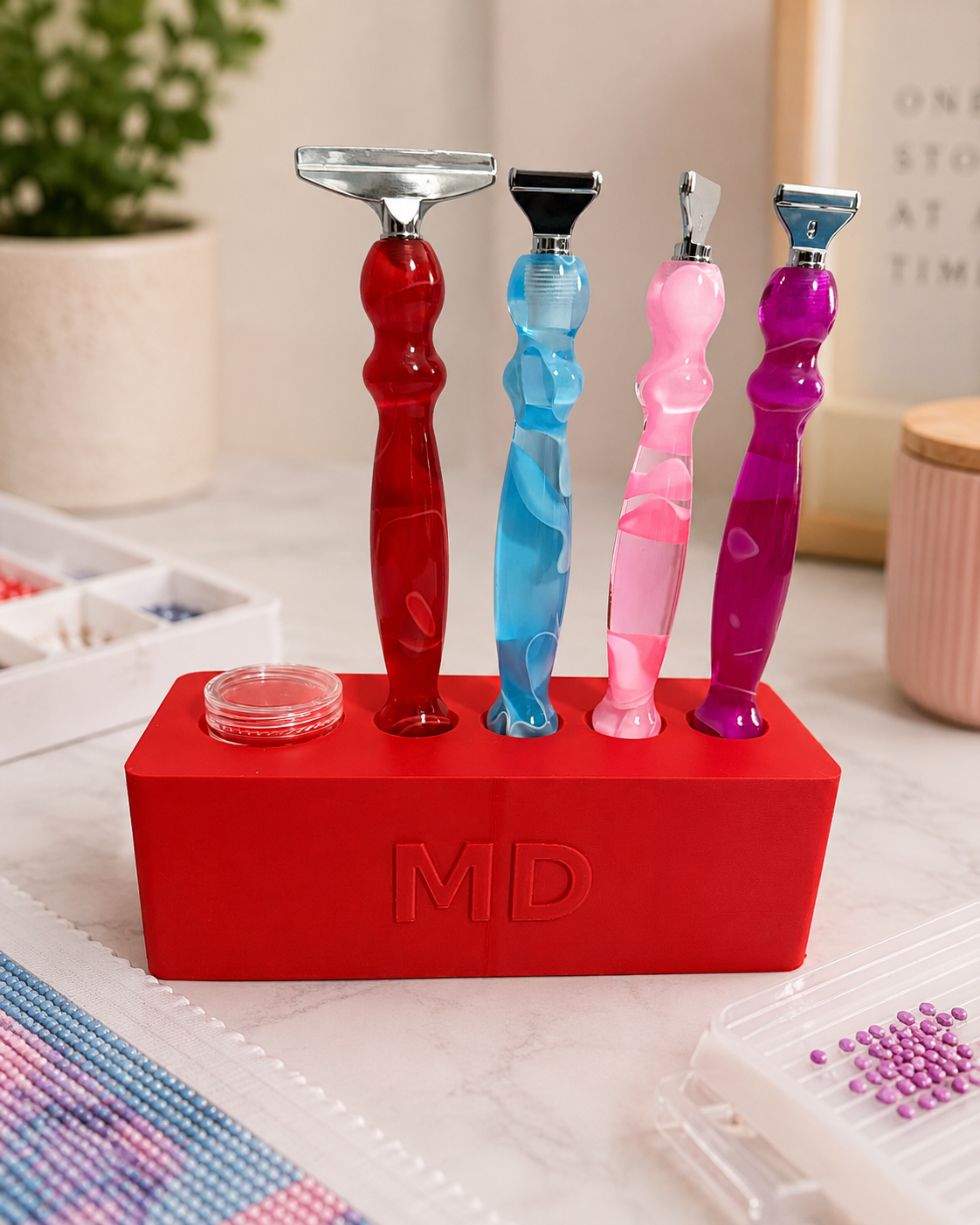Mindful Diamonds Drill Pen Station — 4 Resin-Pen Sockets + Wax Well