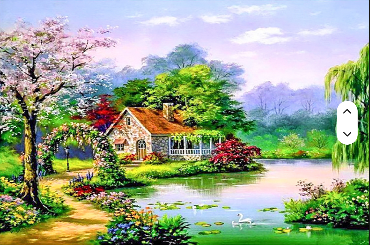 Lakeside Cottage in Spring — 40×50 cm Square-Drill Diamond Painting Kit