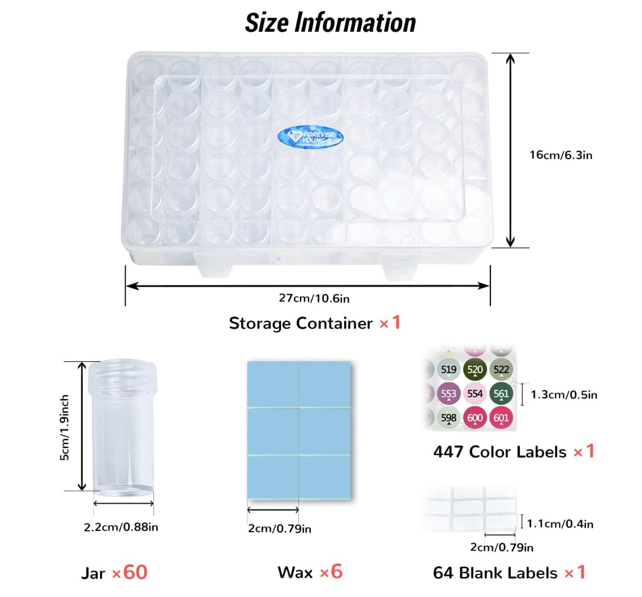 Diamond Painting Storage Containers, 1 Pack 60 Grids Bead Organizer and Diamond Painting Labels