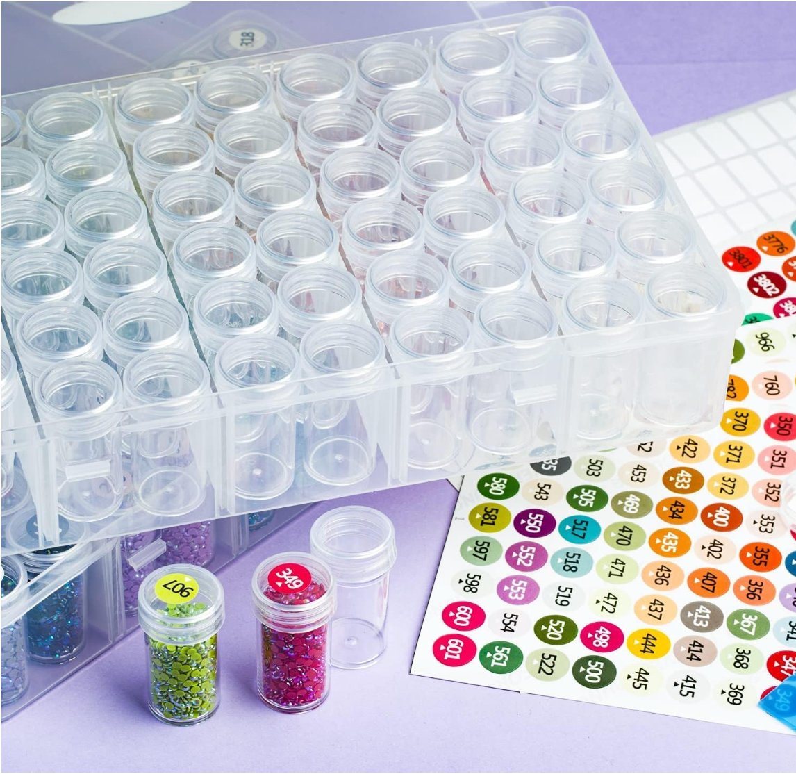 Diamond Painting Storage Containers, 1 Pack 60 Grids Bead Organizer and Diamond Painting Labels