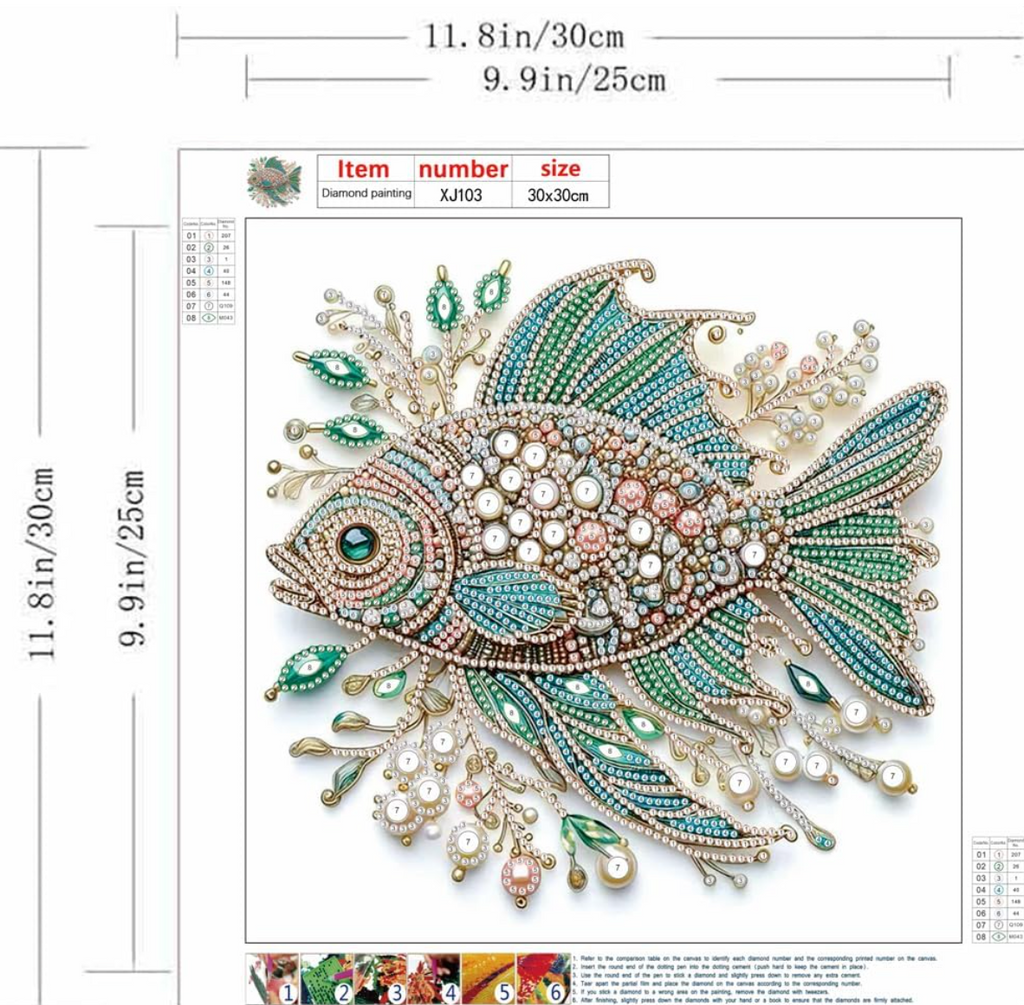 Fish Animal Special Shape Diamond Art Kits for Adults,5D Diamond Painting Kit 11.8 X 11.8inch