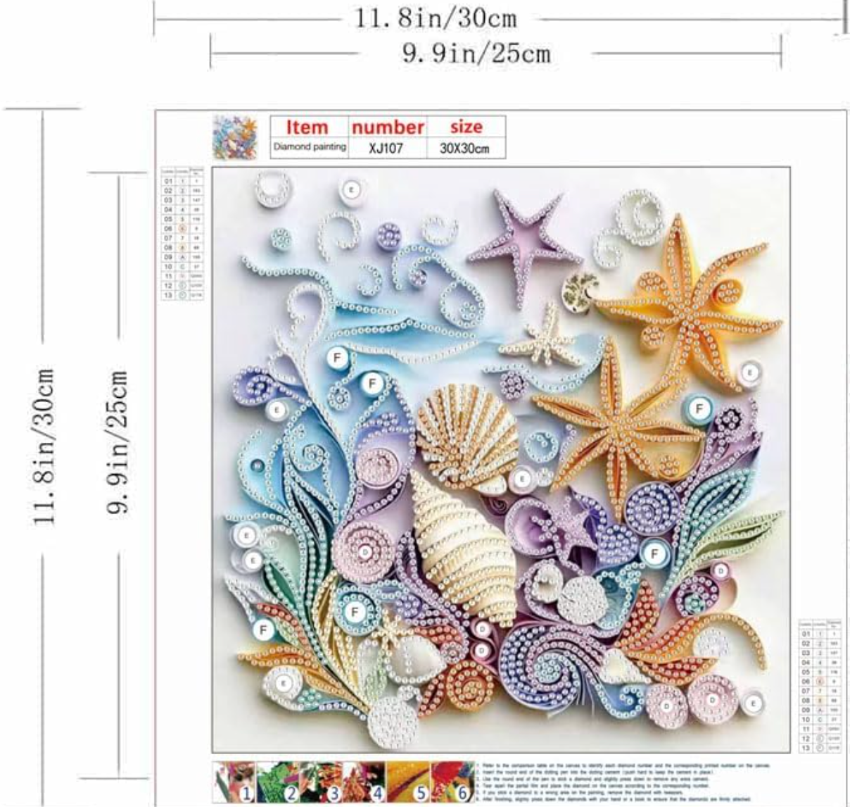 Shell Starfish Diamond Art Kits for Adults,DIY Specail Shape Diamond Painting Kit 12x12 Inch