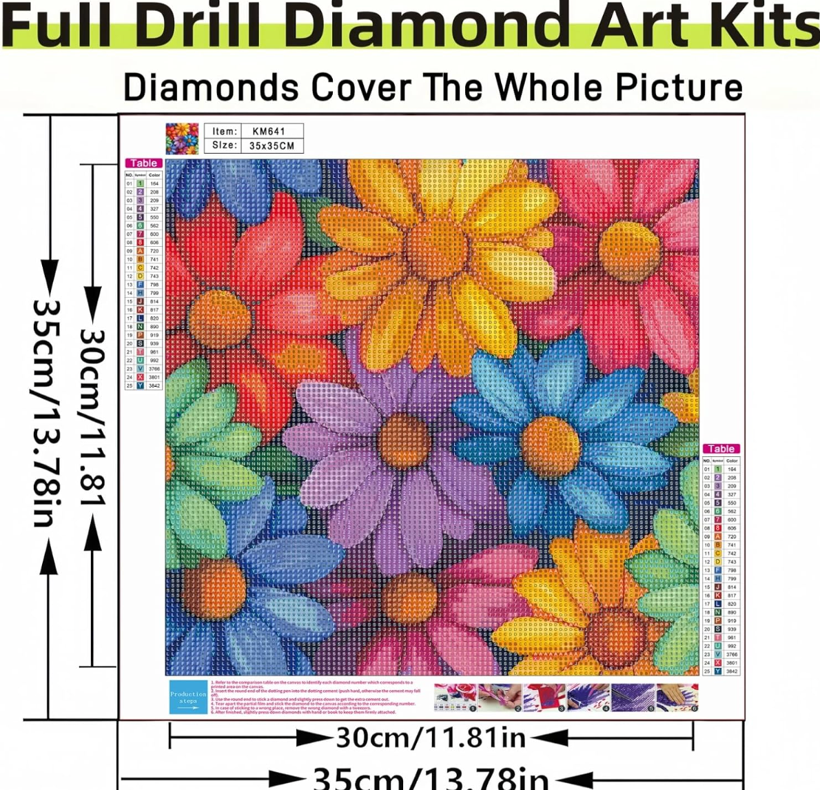 Flowers Diamond Art Kits for Adults, 5D Diamond Painting for Adult Beginners 13.78x13.78 Inch