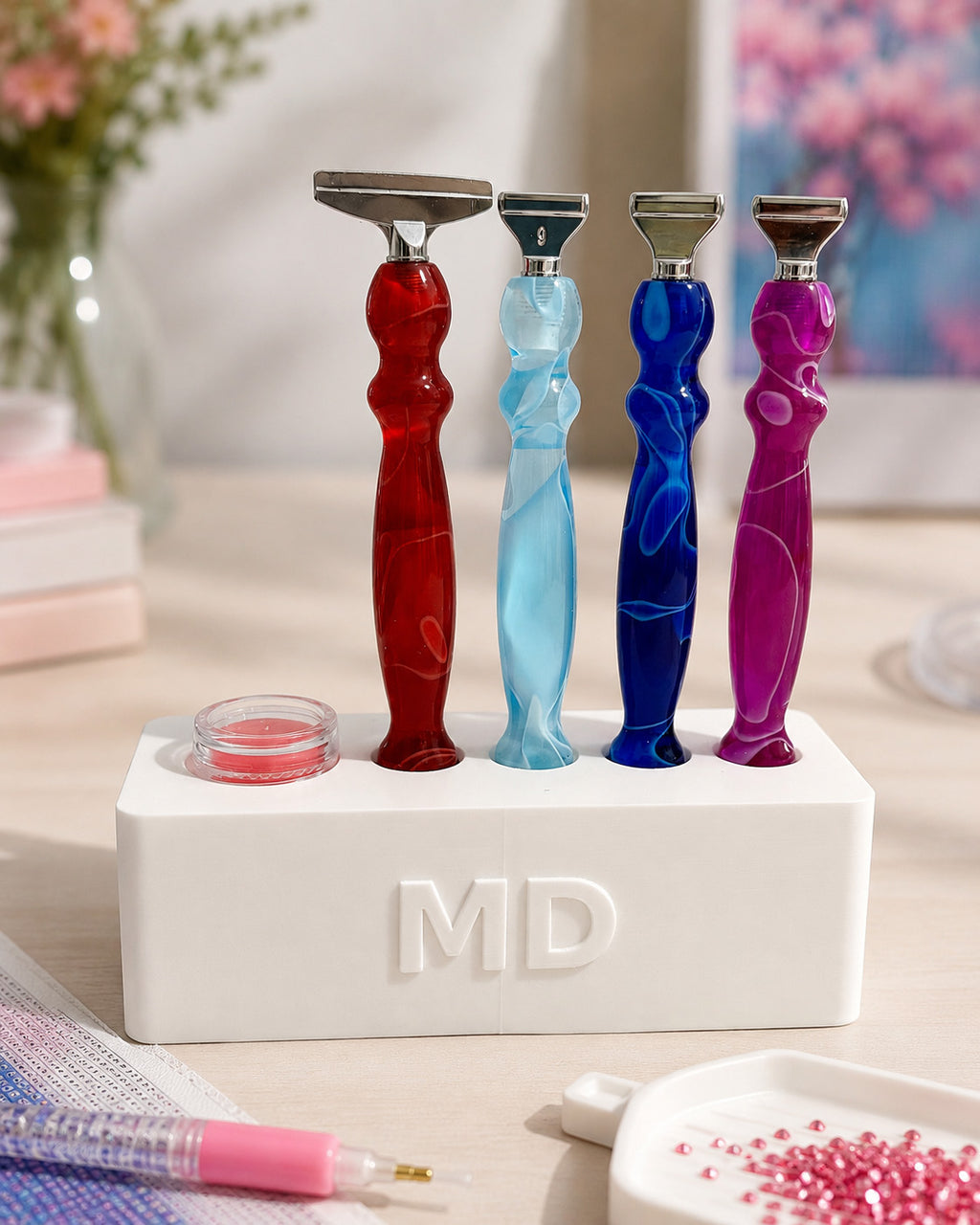 Mindful Diamonds Drill Pen Station — 4 Resin-Pen Sockets + Wax Well
