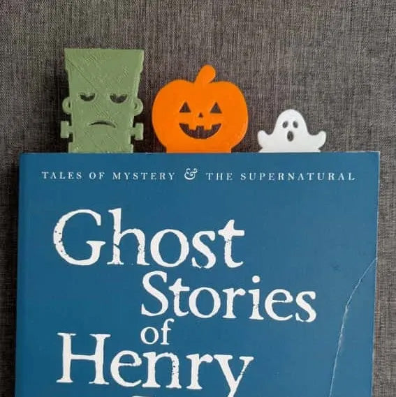Halloween Bookmark Set of 7 — 3D Printed Spooky Page Clips (Pumpkin, Cat, Ghost, Bat, Skull, Frankenstein & Maple Leaf)
