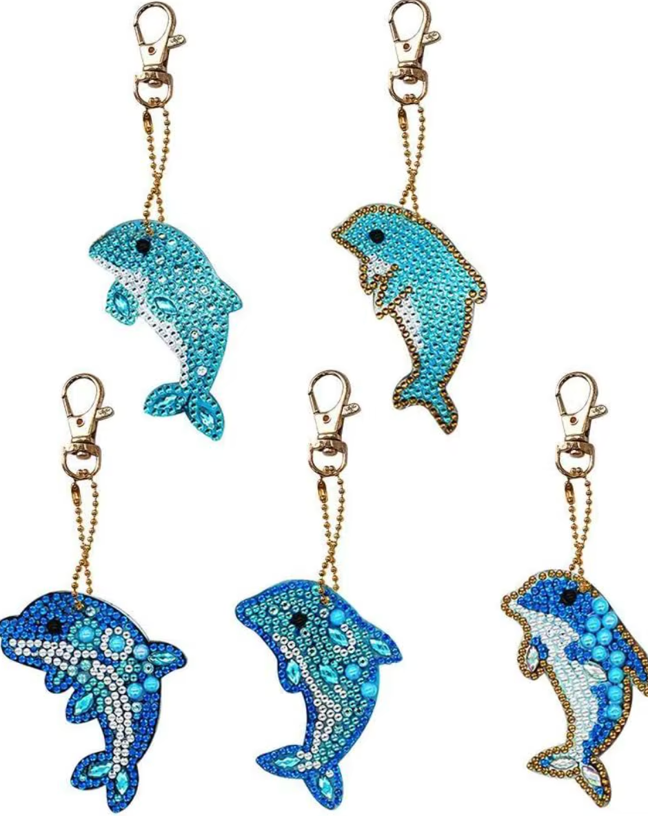 Dolphin diamond painting keychain set, five dolphins