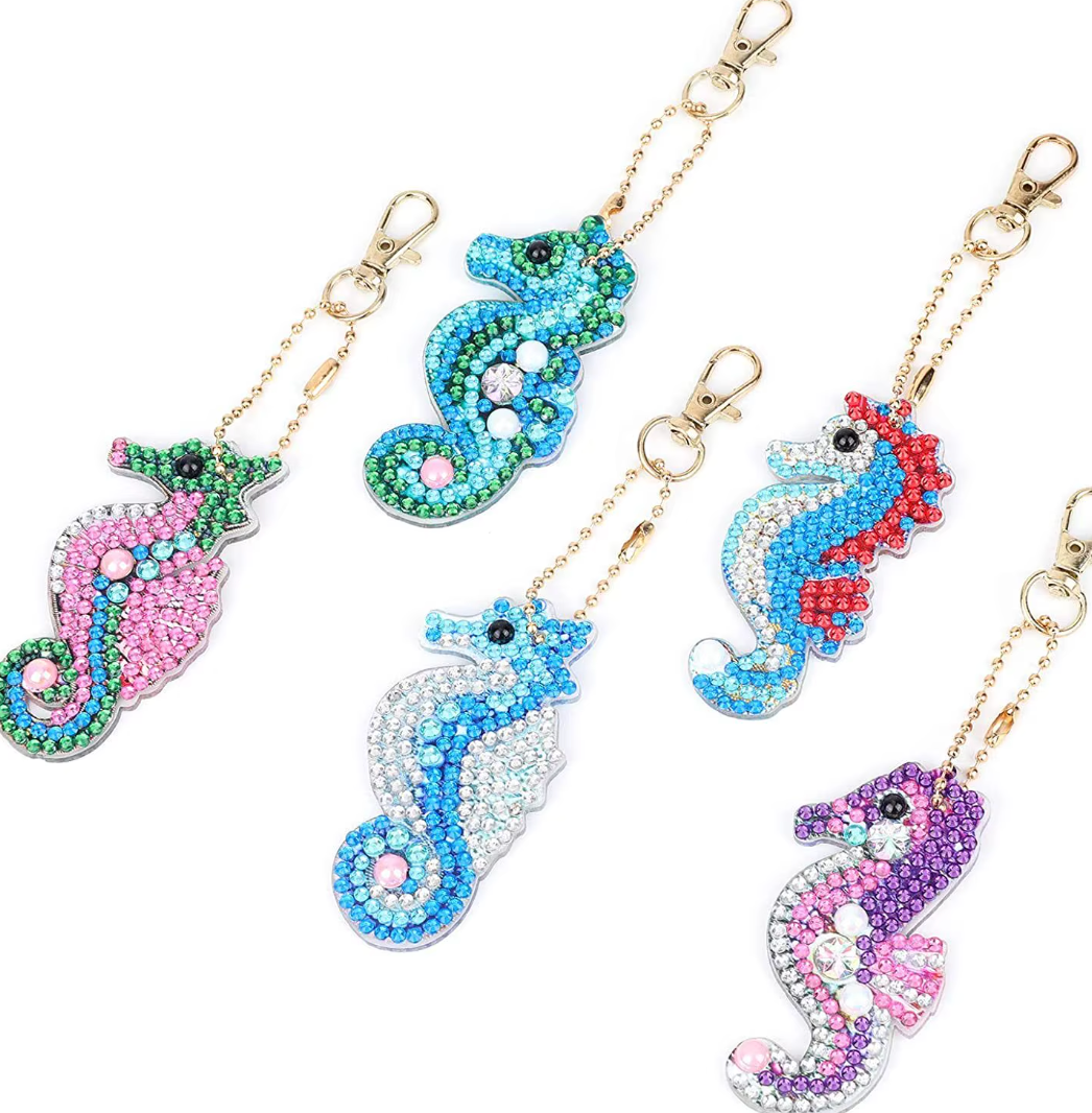 Seahorse diamond painting keychain set, six seahorses