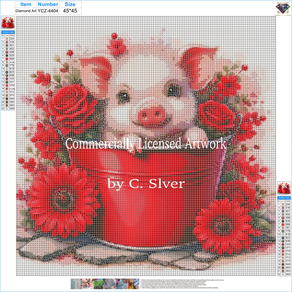 Rosy Piglet Diamond Painting Kit – A Bucket of Sweetness | 45x45cm (18x18in) Full Drill, Round Drill
