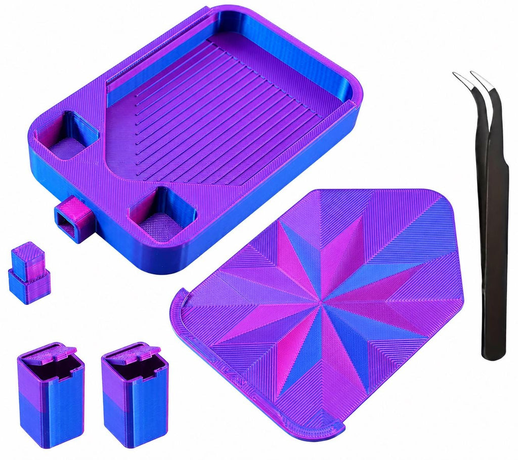 Diamond Painting Tray Set with Lid and Tweezers – Easy Pour Grooved Tray, Assorted Colors