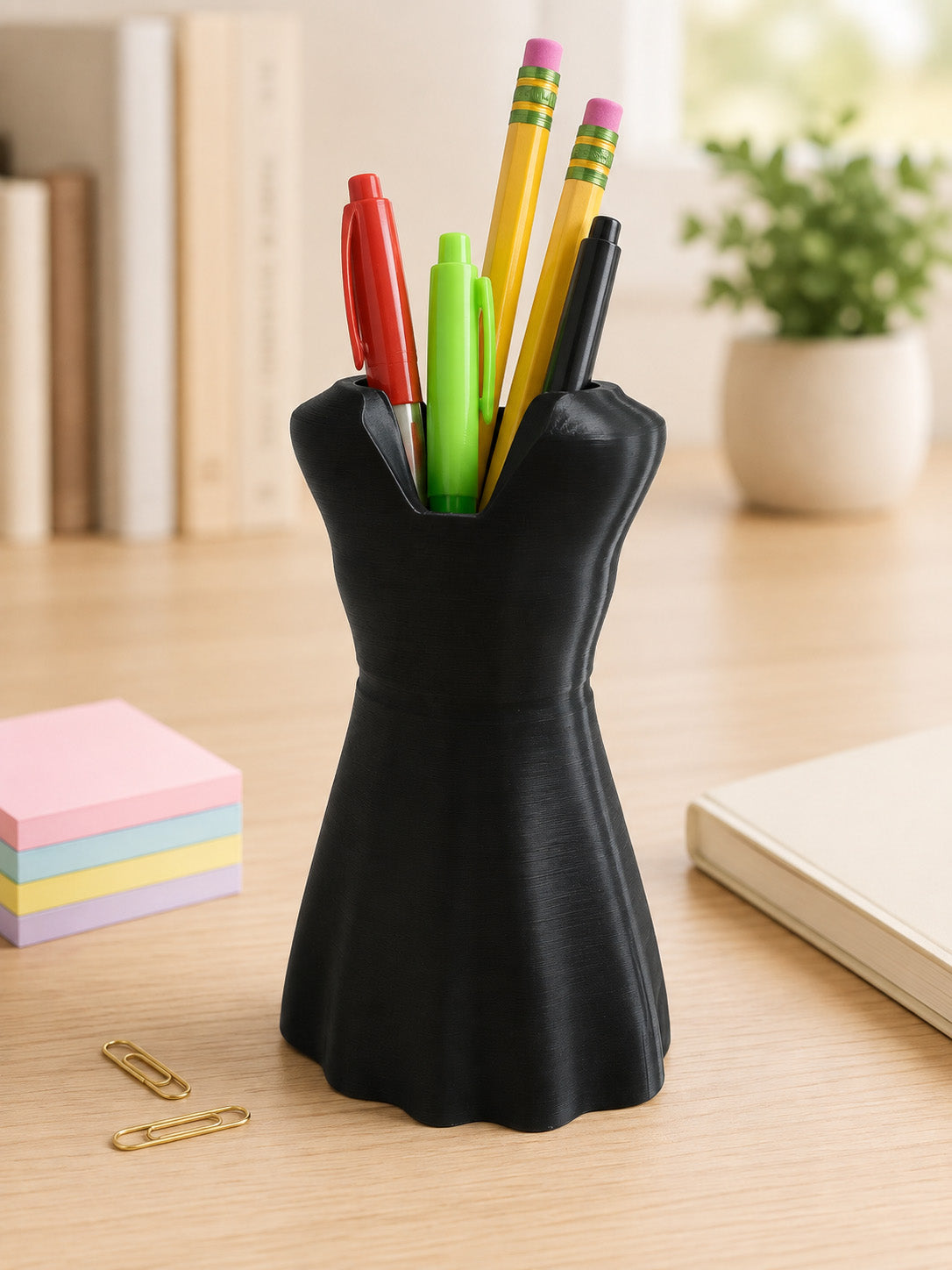 Little Black Dress Pen, Pencil & Small Tool Holder — 3D Printed Desk Organizer in Matte Black