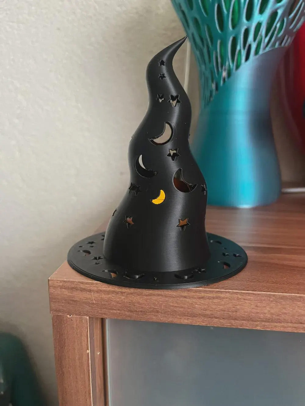 Witch Hat Votive Holder — 3D Printed Halloween Candle Holder in Matte Black, LED Candle and Batteries Included